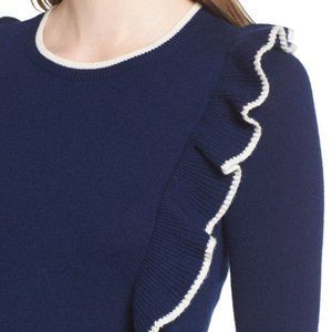 DRAPER JAMES NORA Navy Blue RUFFLED Sweater ~ Wool